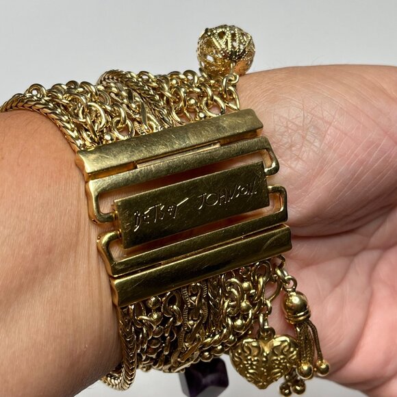 Rare Vintage Betsy Johnson Multi-Chain Gold-Tone Charms Bracelet with Watch - Picture 8 of 8